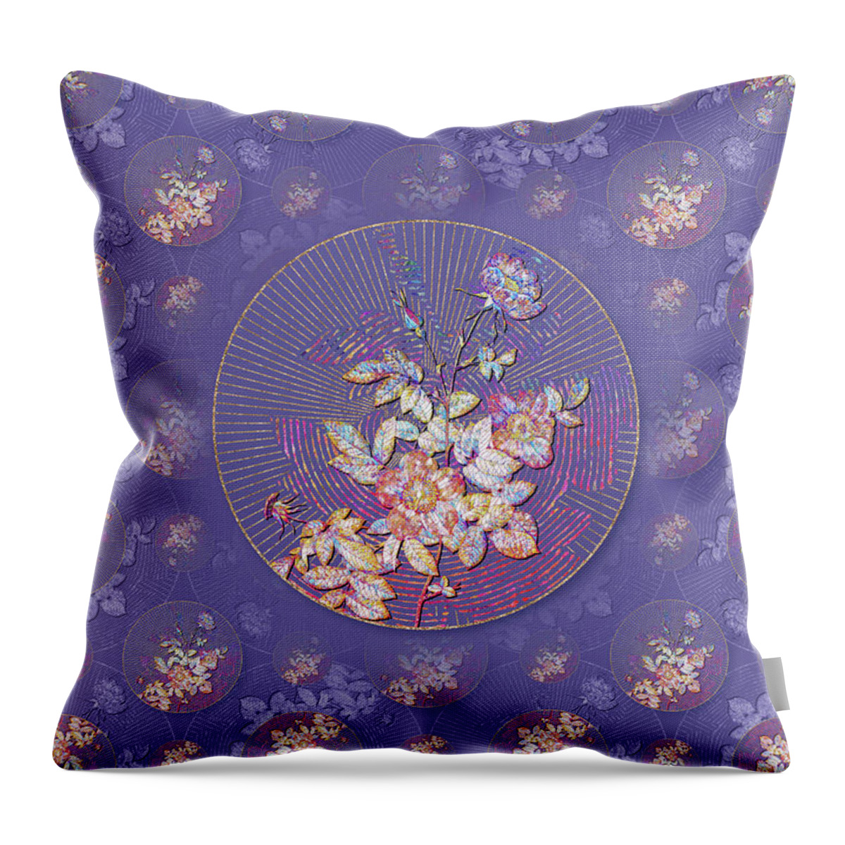 Mosaic Throw Pillow featuring the mixed media Alpine Rose Geometric Mosaic Pattern in Veri Peri n.0043 by Holy Rock Design