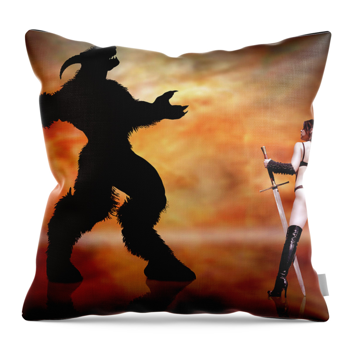 Rebel Throw Pillow featuring the photograph Amazon vs Demon by Jon Volden