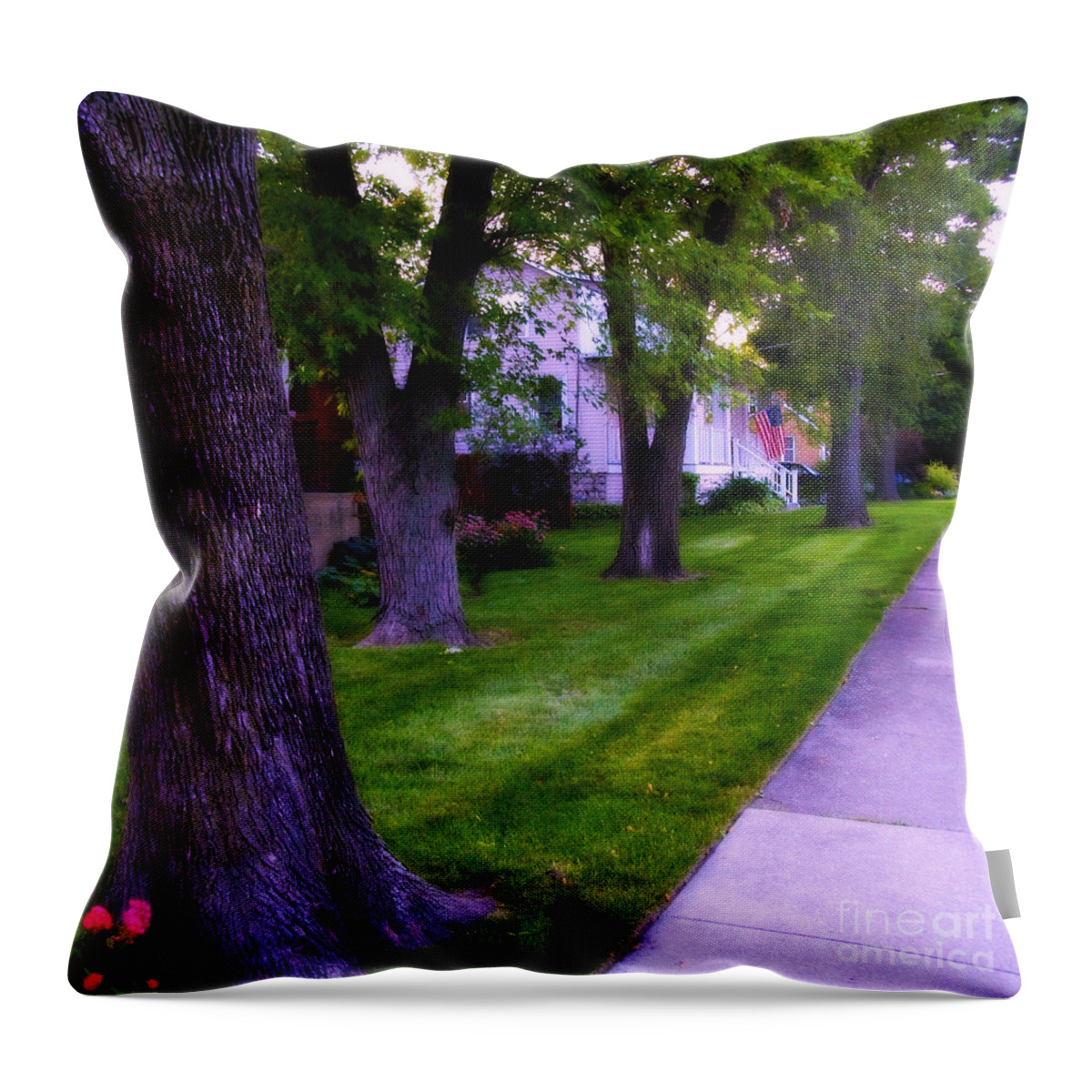 Neighborhood Throw Pillow featuring the photograph American Flag Through the Trees - Square by Frank J Casella