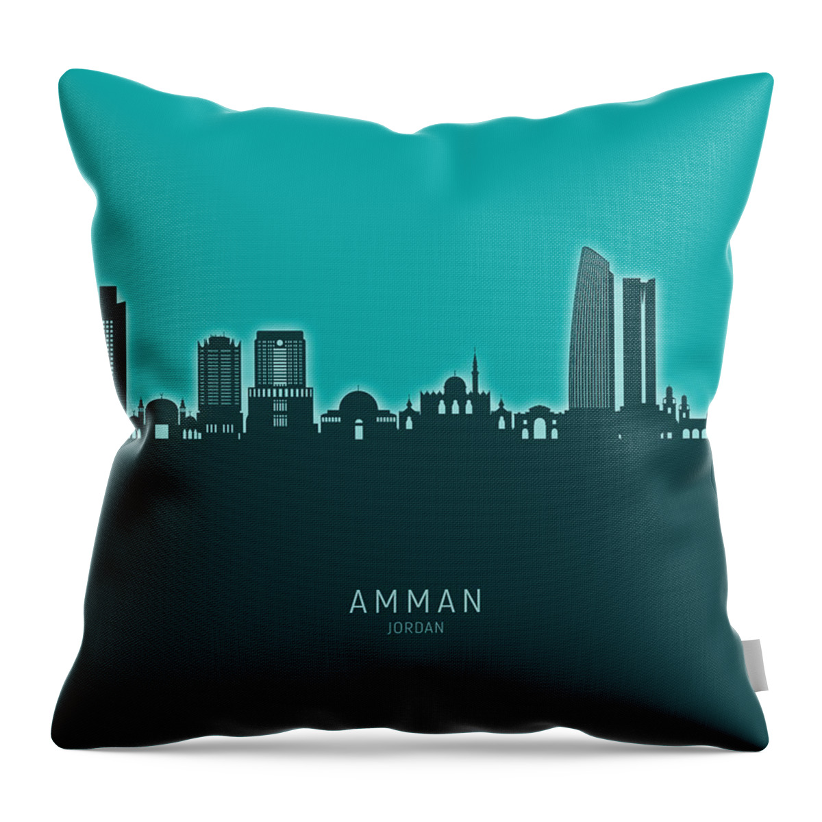 Amman Throw Pillow featuring the digital art Amman Skyline #97 by Michael Tompsett