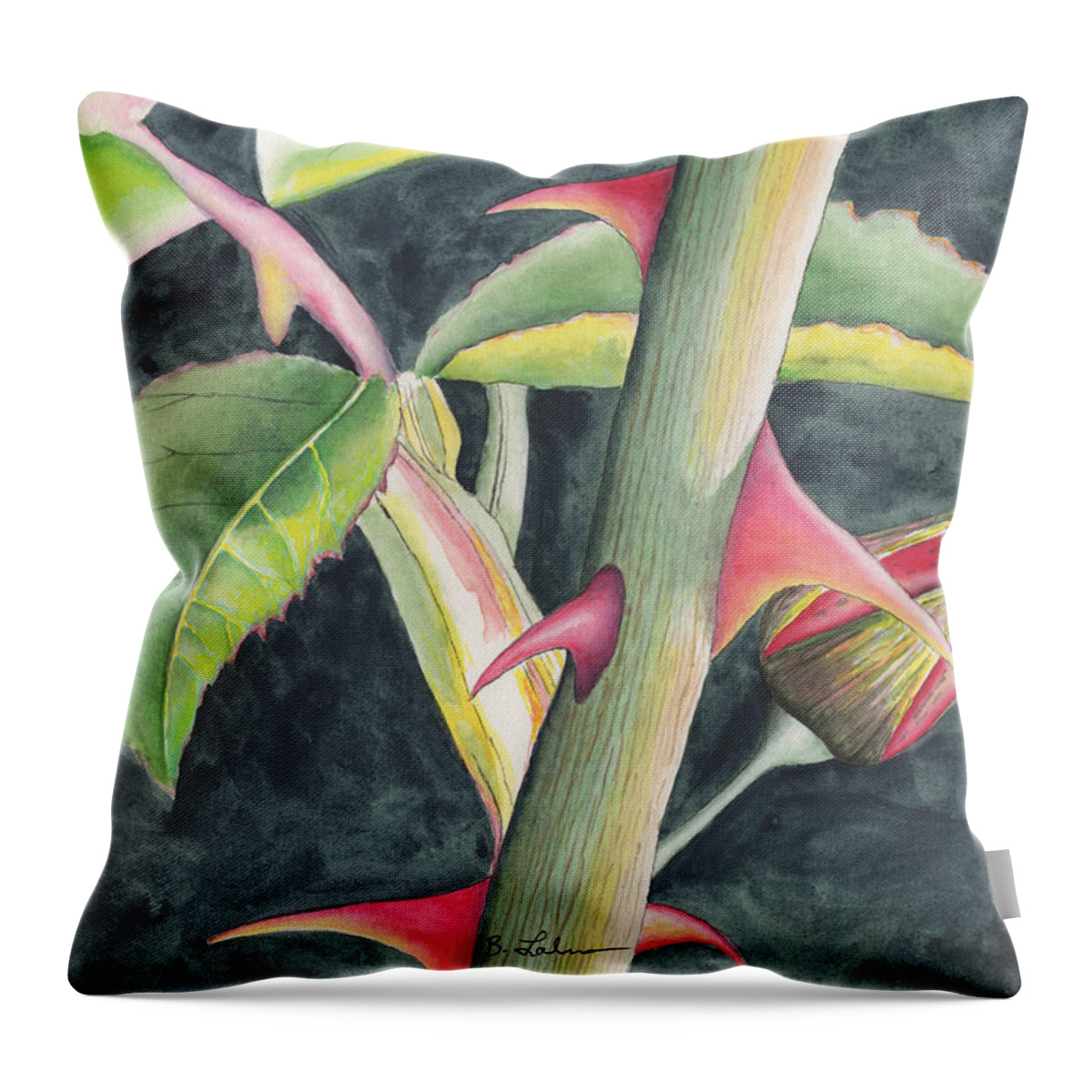 Rose Throw Pillow featuring the painting Among the Thorns by Bob Labno