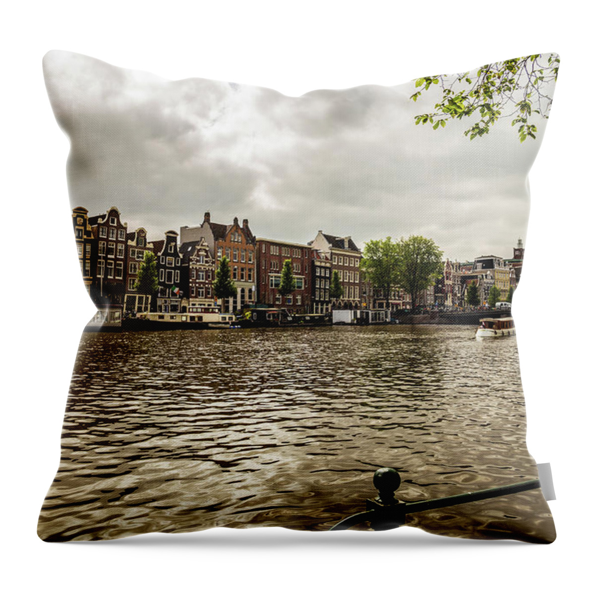 Amstel Throw Pillow featuring the photograph Amsterdam cityscape with Amstel river by Fabiano Di Paolo