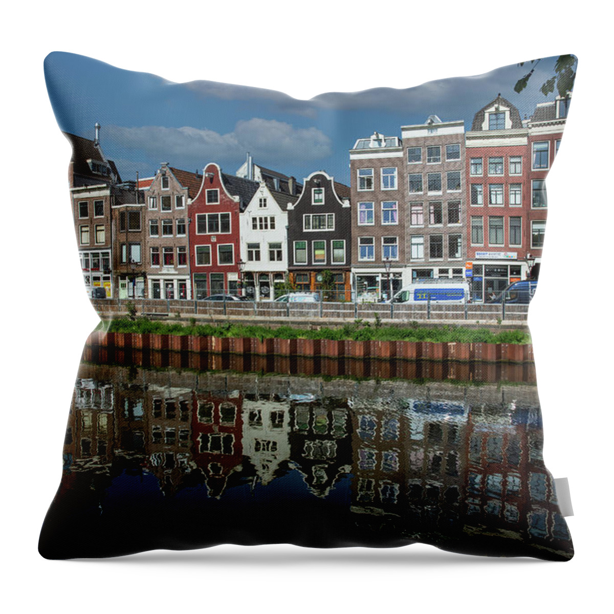 Amsterdam Reflections Throw Pillow featuring the photograph Amsterdam Reflections by John Haldane