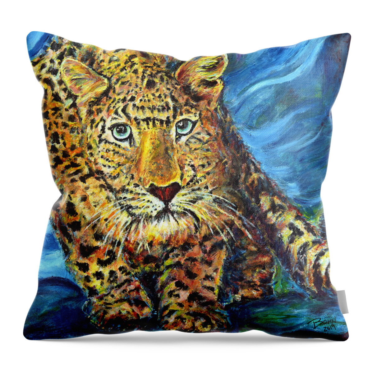 Amur Leopard Throw Pillow featuring the painting Amur Leopard by John Bohn