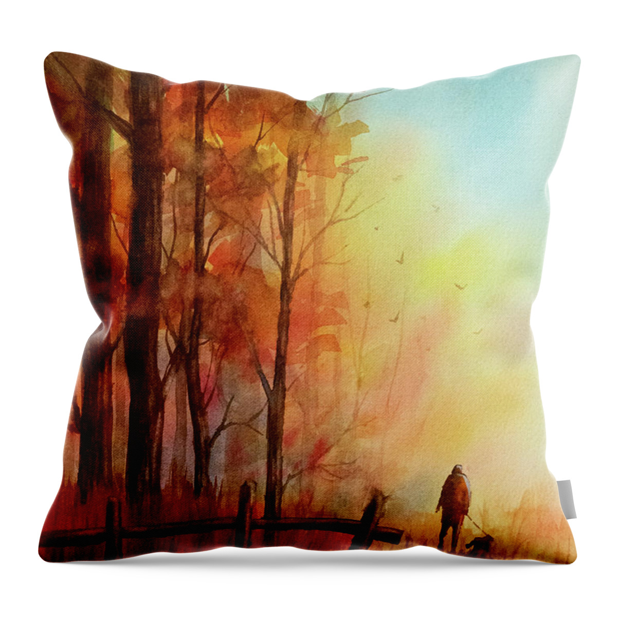 Autumn Throw Pillow featuring the painting An Autumn Walk by Rebecca Davis