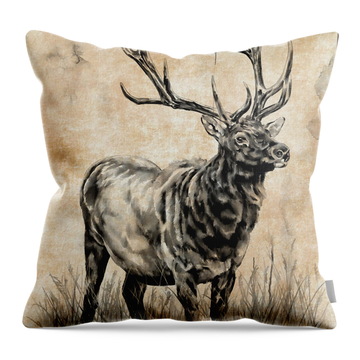 Elk Throw Pillow featuring the digital art An Elk Study by Shawn Conn
