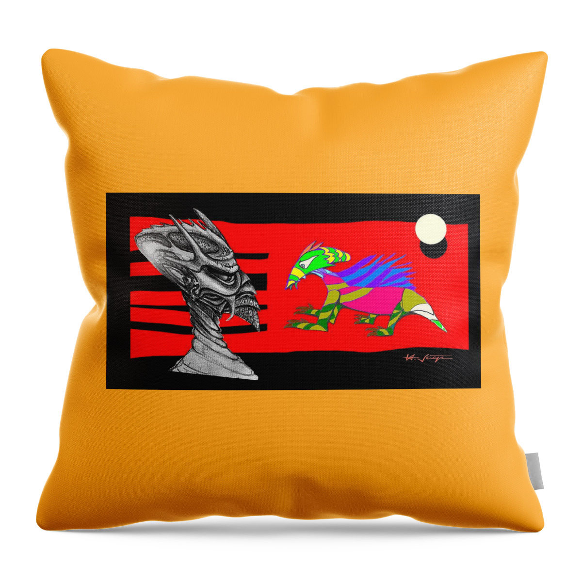 Reptile Throw Pillow featuring the mixed media Ancestor Origin by Hartmut Jager