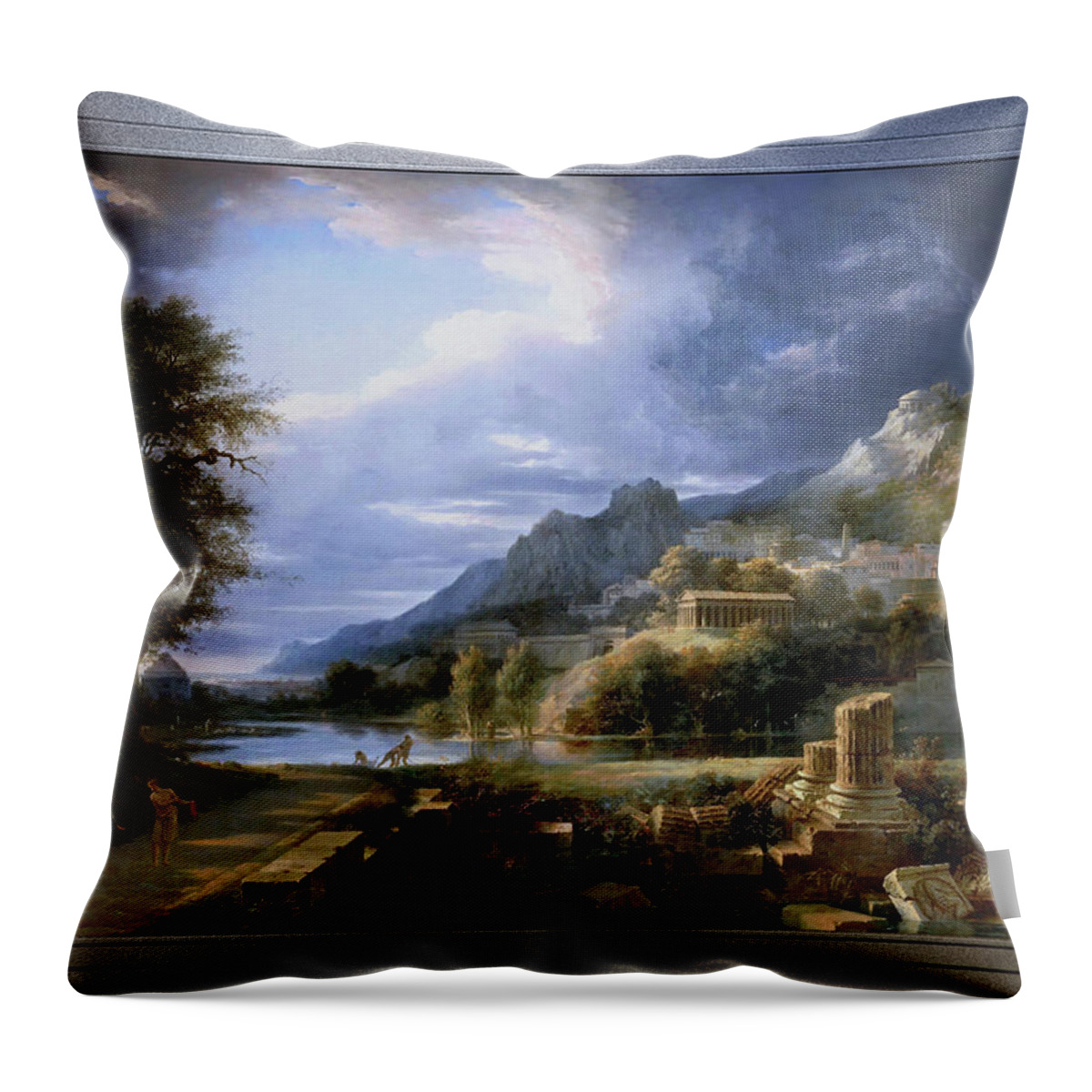 Ancient City Of Agrigent Throw Pillow featuring the painting Ancient City of Agrigent by Pierre-Henri de Valenciennes by Rolando Burbon