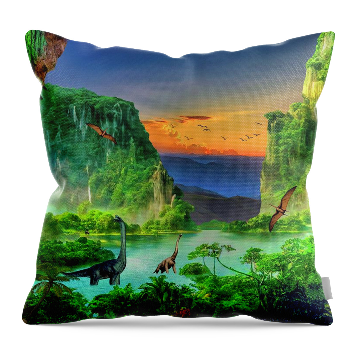 Dinosaurs Throw Pillow featuring the digital art Ancient Creation by Norman Brule