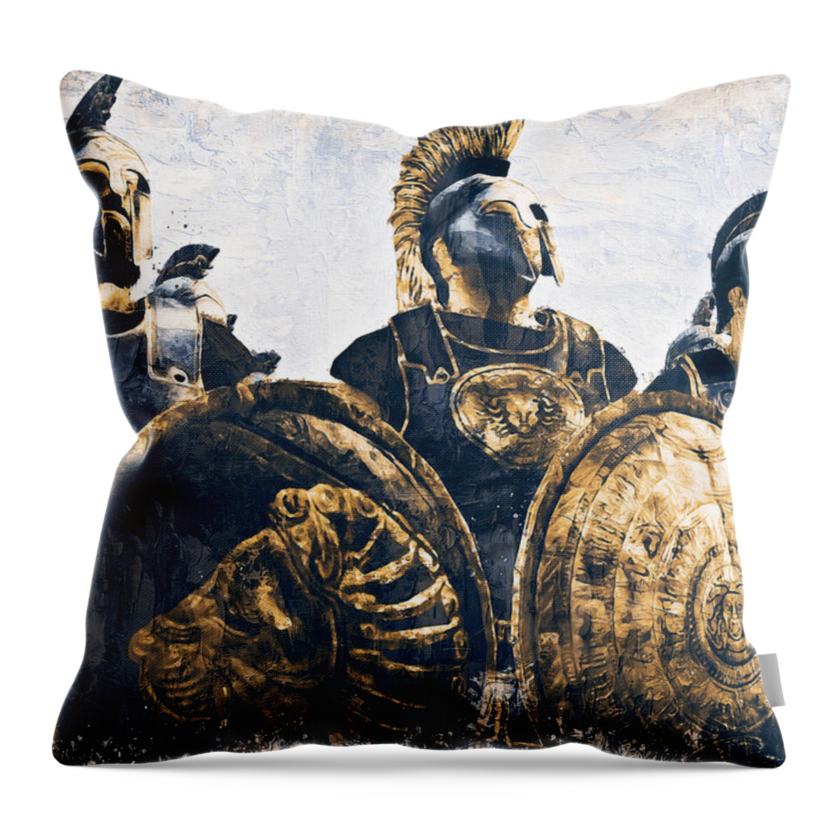 Greek Warrior Throw Pillow featuring the painting Ancient Greek Hoplite - 12 by AM FineArtPrints
