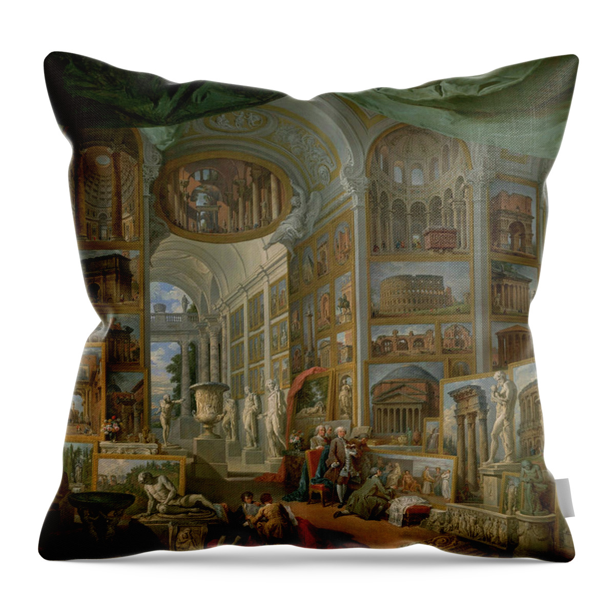 =18th Century Painters Throw Pillow featuring the painting Ancient Rome, 1757 by Giovanni Paolo Panini