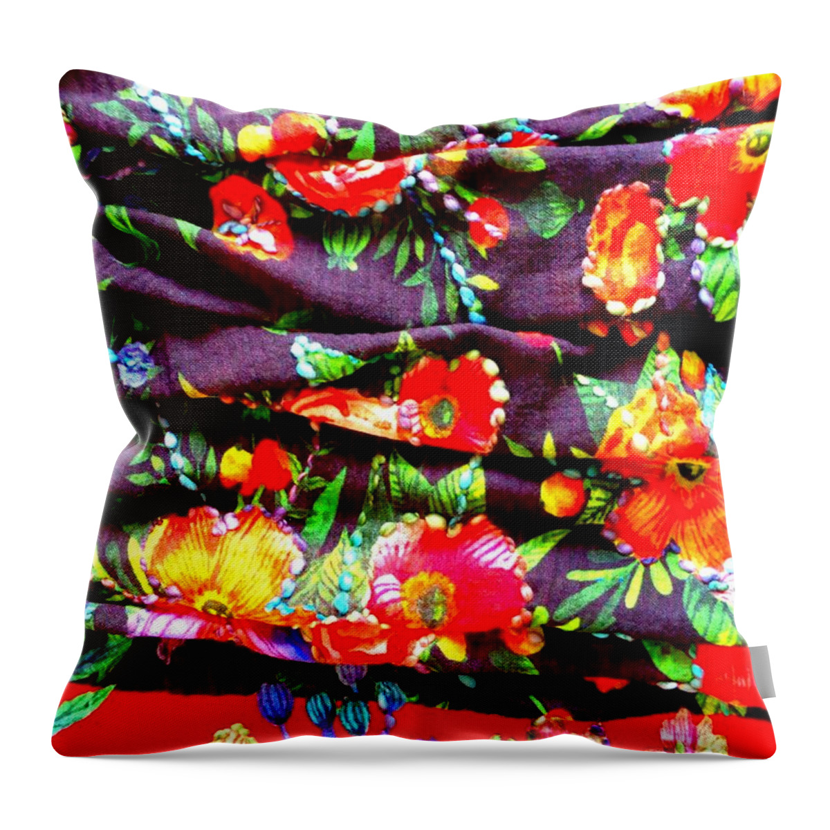 Shawl Throw Pillow featuring the photograph And So to Sew - Colors of India by VIVA Anderson