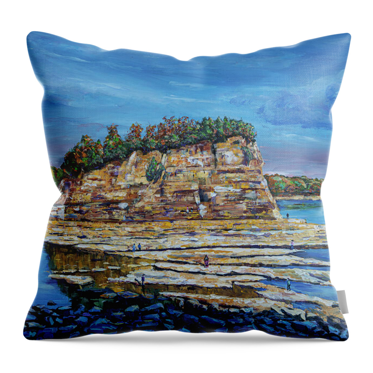 Acrylic Throw Pillow featuring the painting And they Migrated to Tower Rock by Robert FERD Frank