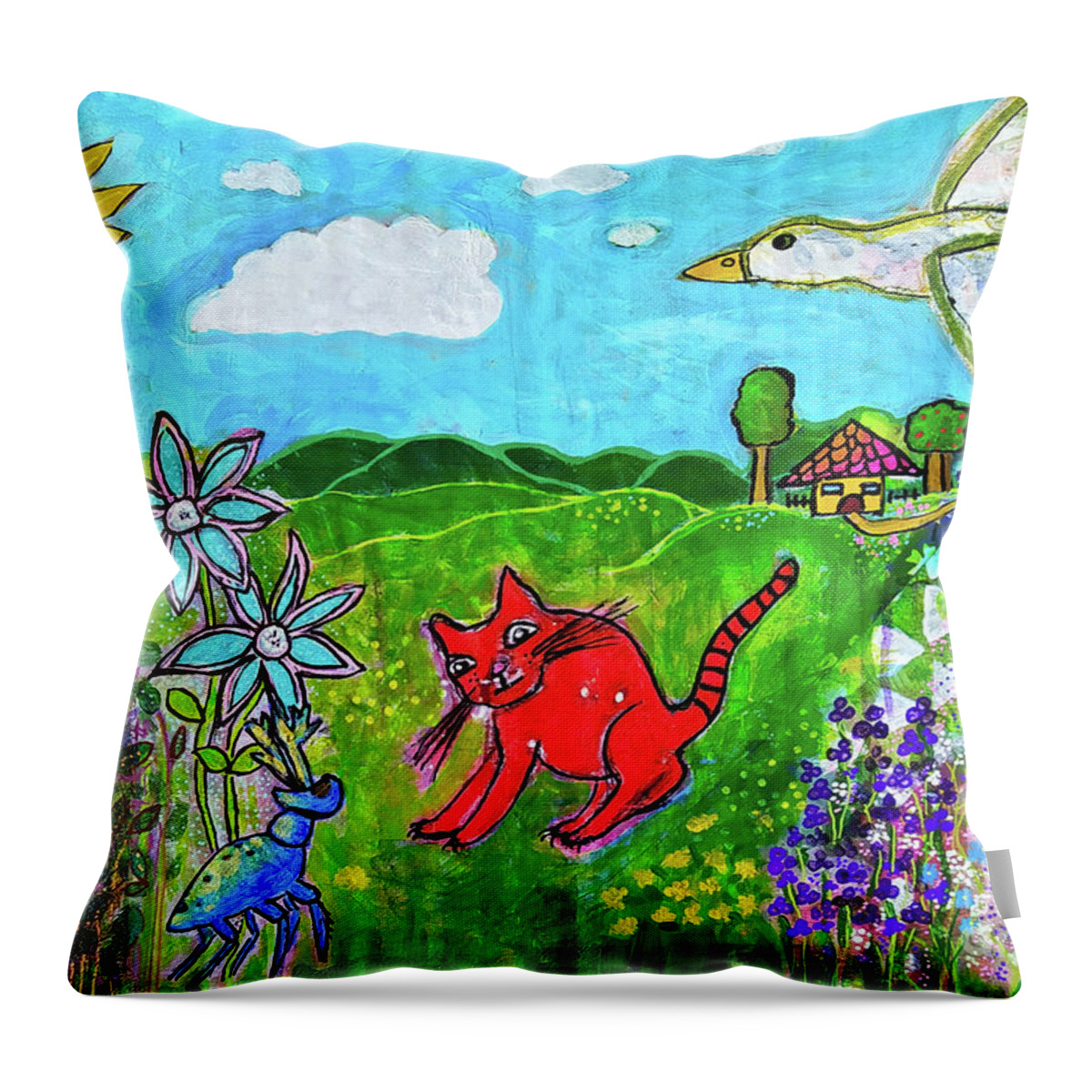 Cat Throw Pillow featuring the mixed media And Who Are You - Und Wer Bist Du by Mimulux Patricia No