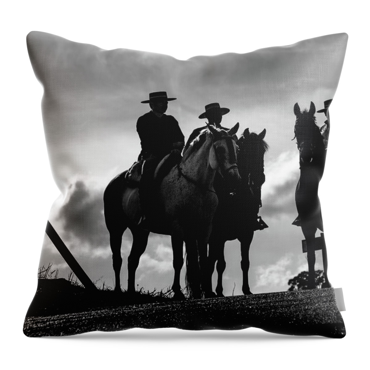 Spain Throw Pillow featuring the photograph Andalusian horsemen by Gary Browne