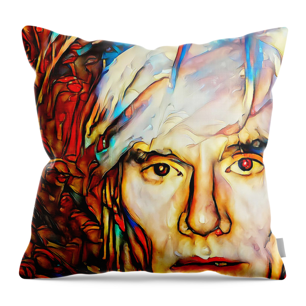 Wingsdomain Throw Pillow featuring the photograph Andy Warhol 15 Minutes of Fame in Vibrant Contemporary Primitivism Colors 20200712 by Wingsdomain Art and Photography
