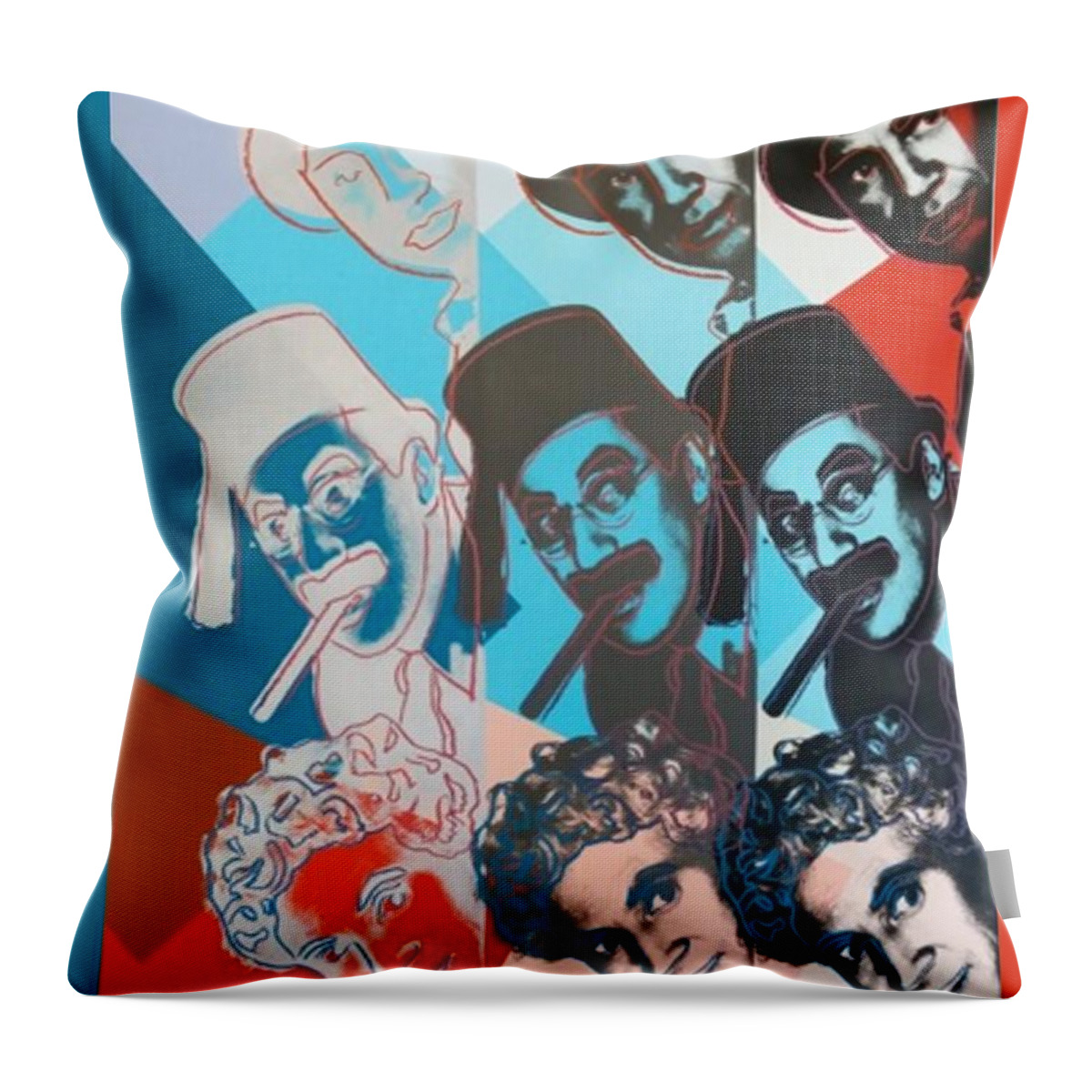Andy Warhol Throw Pillow featuring the photograph Andy Warhol The Marx Brothers by Rob Hans