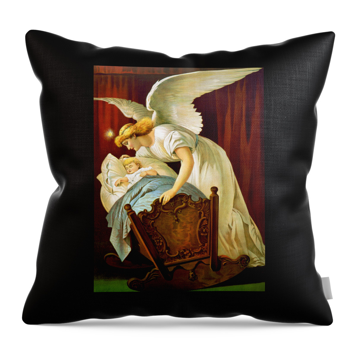 Angel Throw Pillow featuring the photograph Angel and Sleeping Baby by Munir Alawi