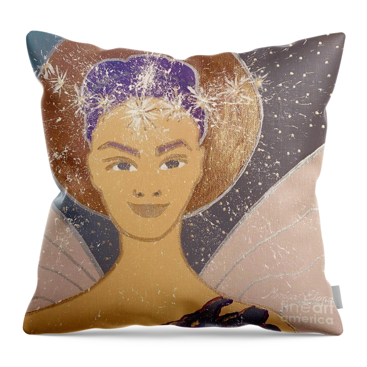 Angel Throw Pillow featuring the painting Angel Barbara by Monica Elena