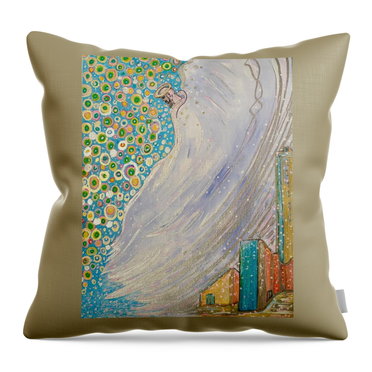 Prophetic Throw Pillow featuring the painting Angel Bringing the Blessing by Coco Olson