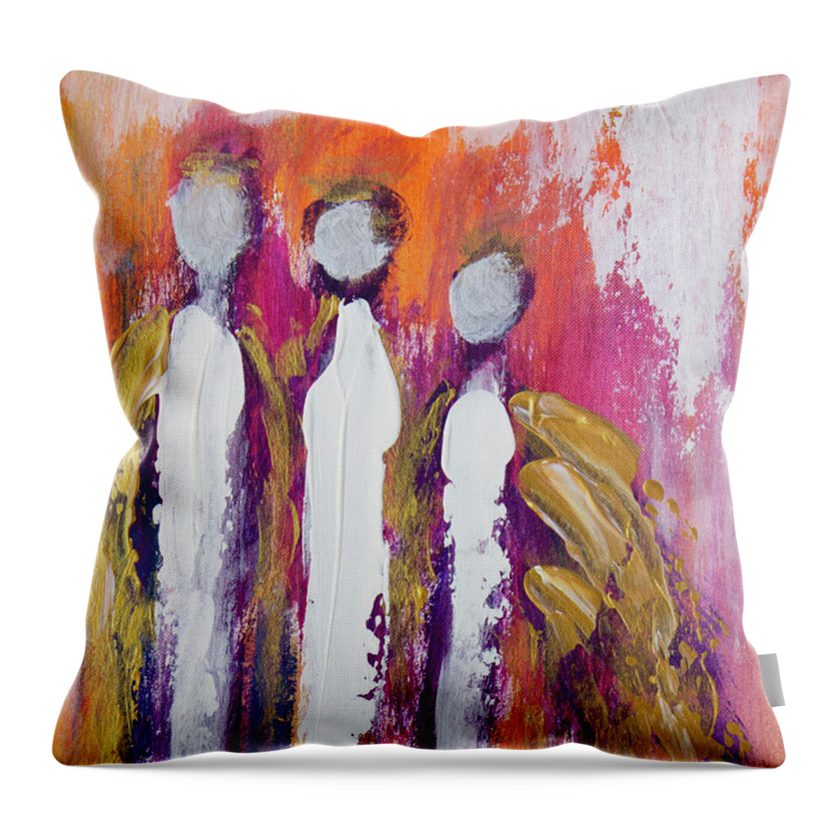 Acrylic Throw Pillow featuring the painting Angel Family by Linh Nguyen-Ng