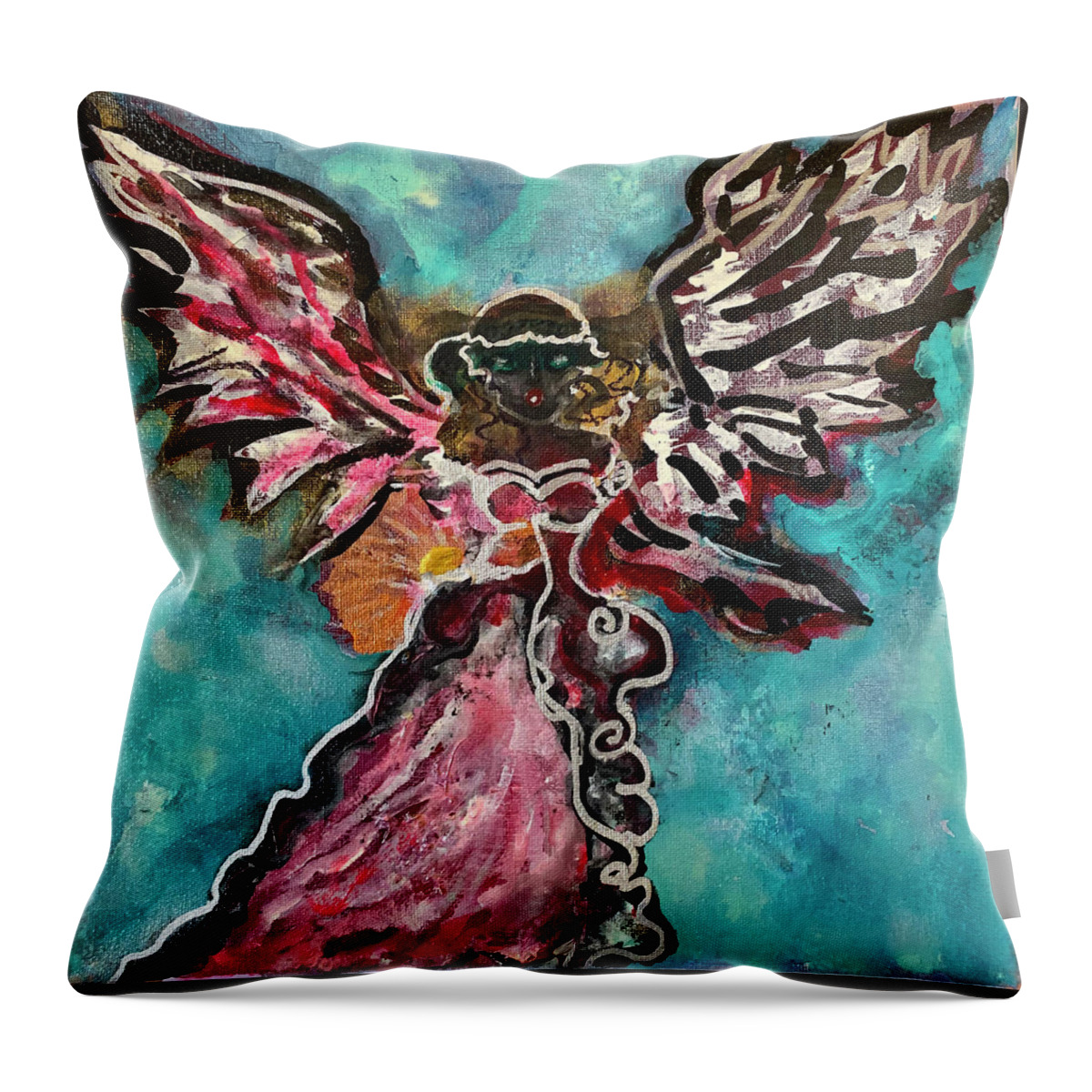 Angel Throw Pillow featuring the painting Angel, Goddess by Leslie Porter