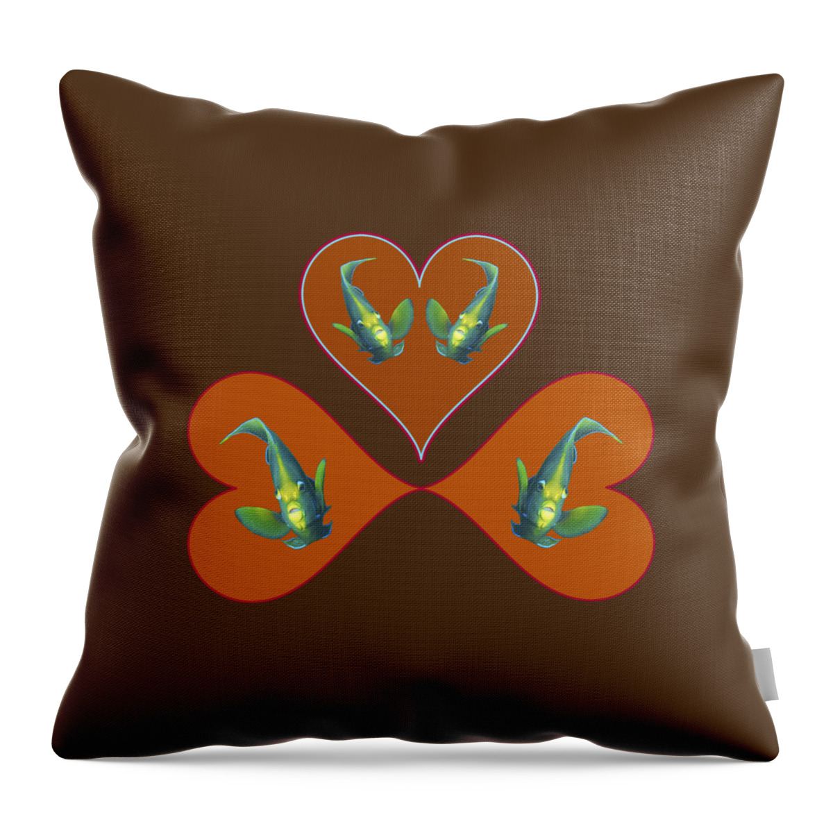 Angelfish Throw Pillow featuring the mixed media Angelfish - Three red hearts for a colorful fish - by Ute Niemann