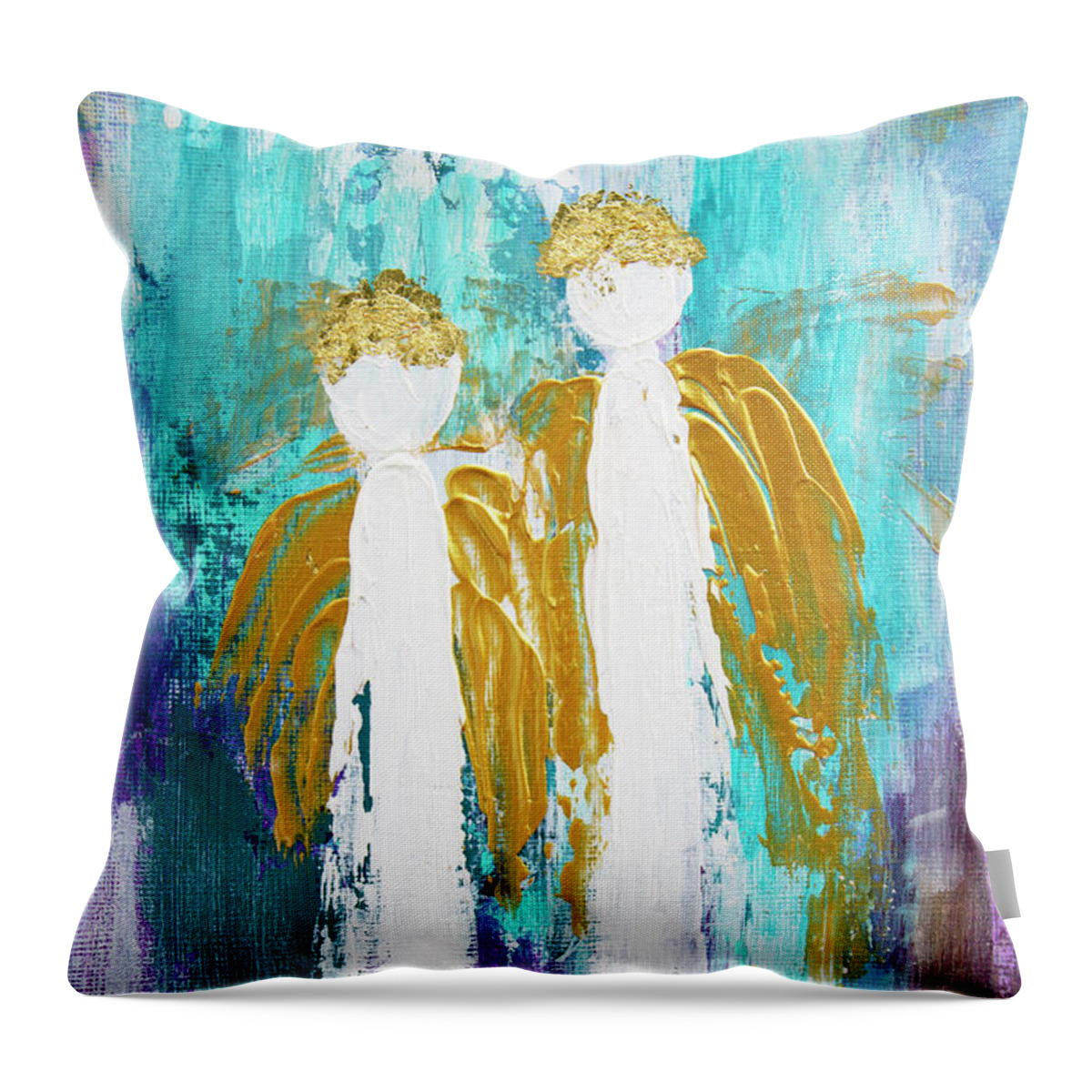 Acrylic Throw Pillow featuring the painting Angelic Friendship by Linh Nguyen-Ng