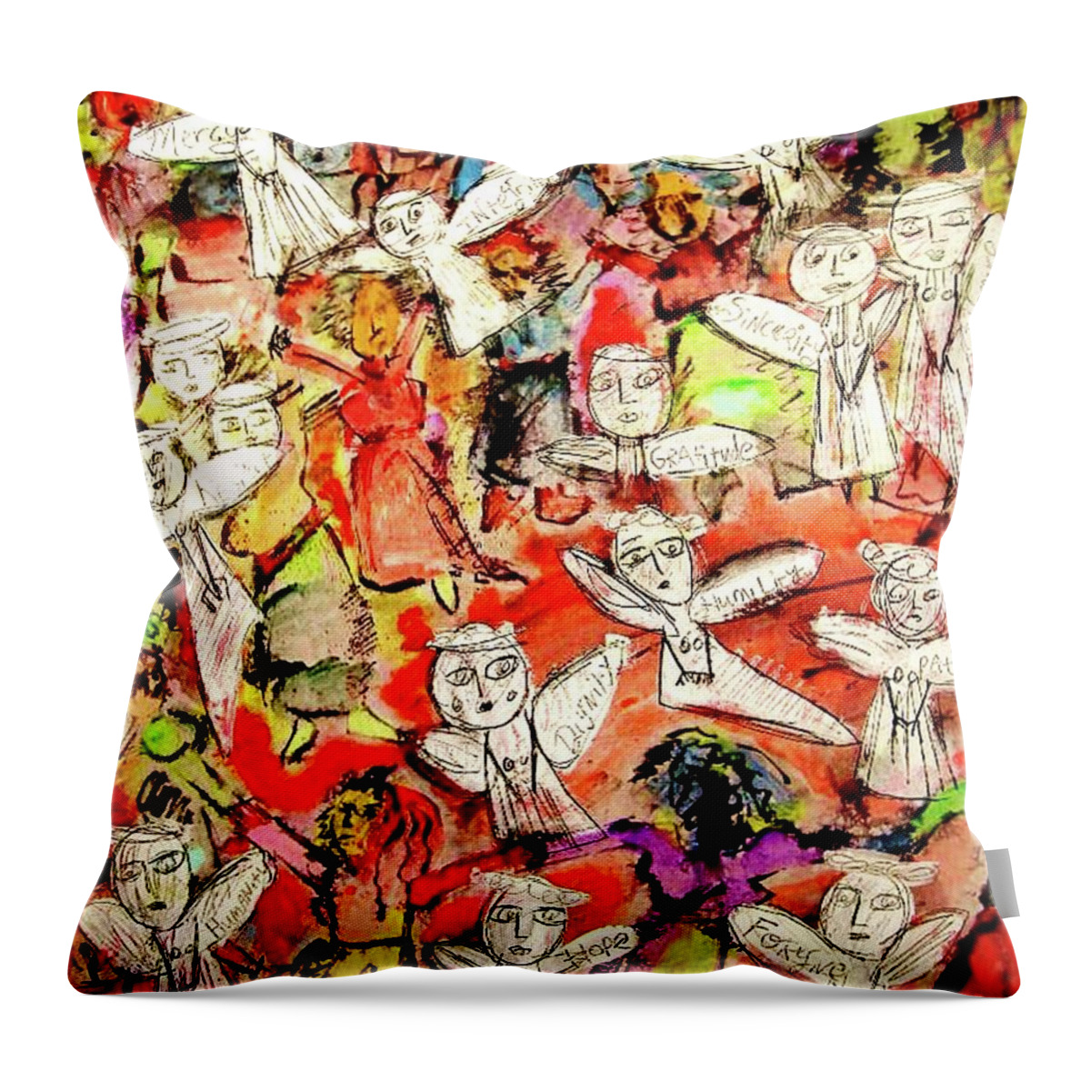 Sandra Silberzweig Throw Pillow featuring the painting Angels Rejoice Among Us by Sandra Silberzweig