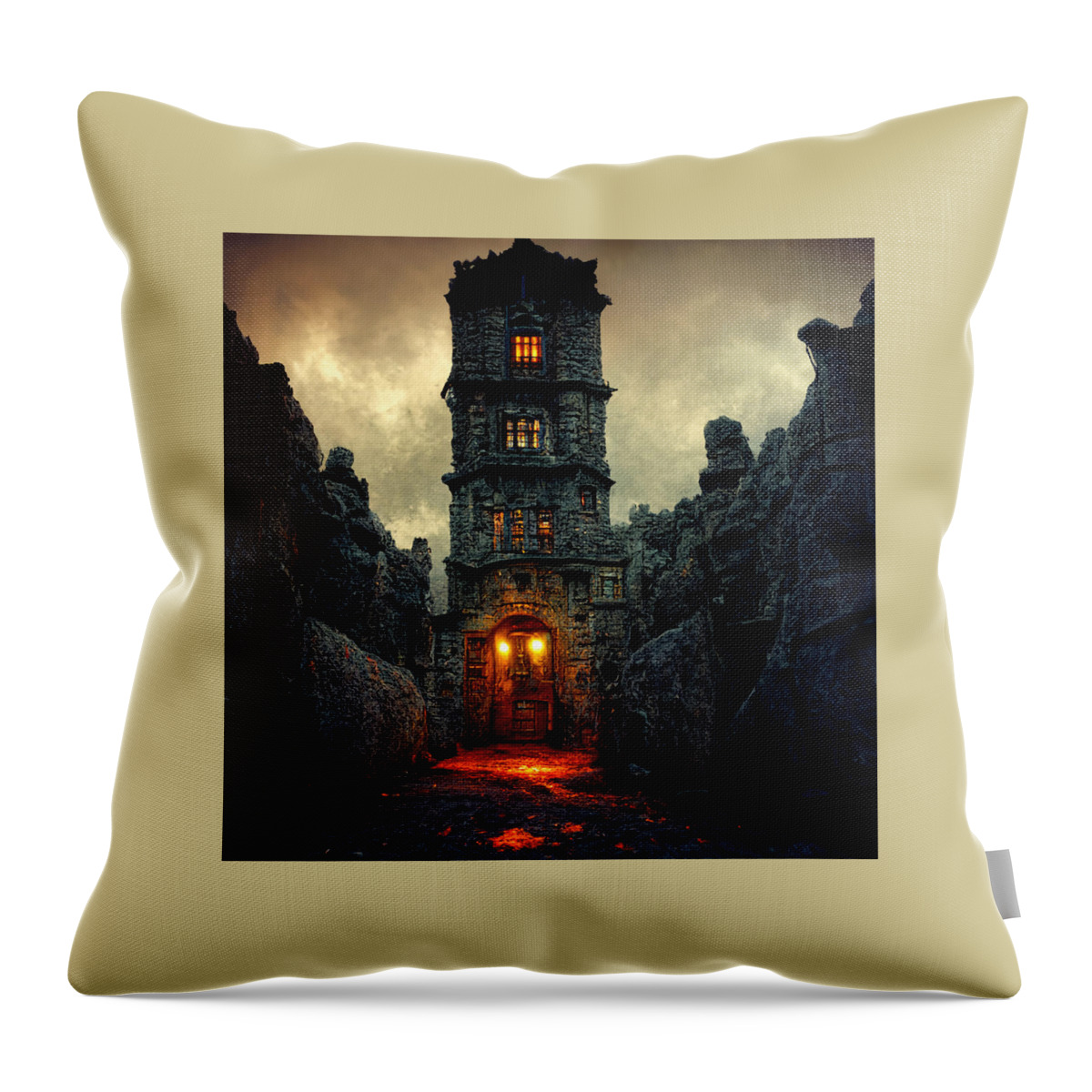 Angry Castle Dungeon School Décor Throw Pillow featuring the painting angry castle dungeon school gritty texture stone. Cinema 7d99673c a6d7 41f5 93ad 3c80399 by Celestial Images
