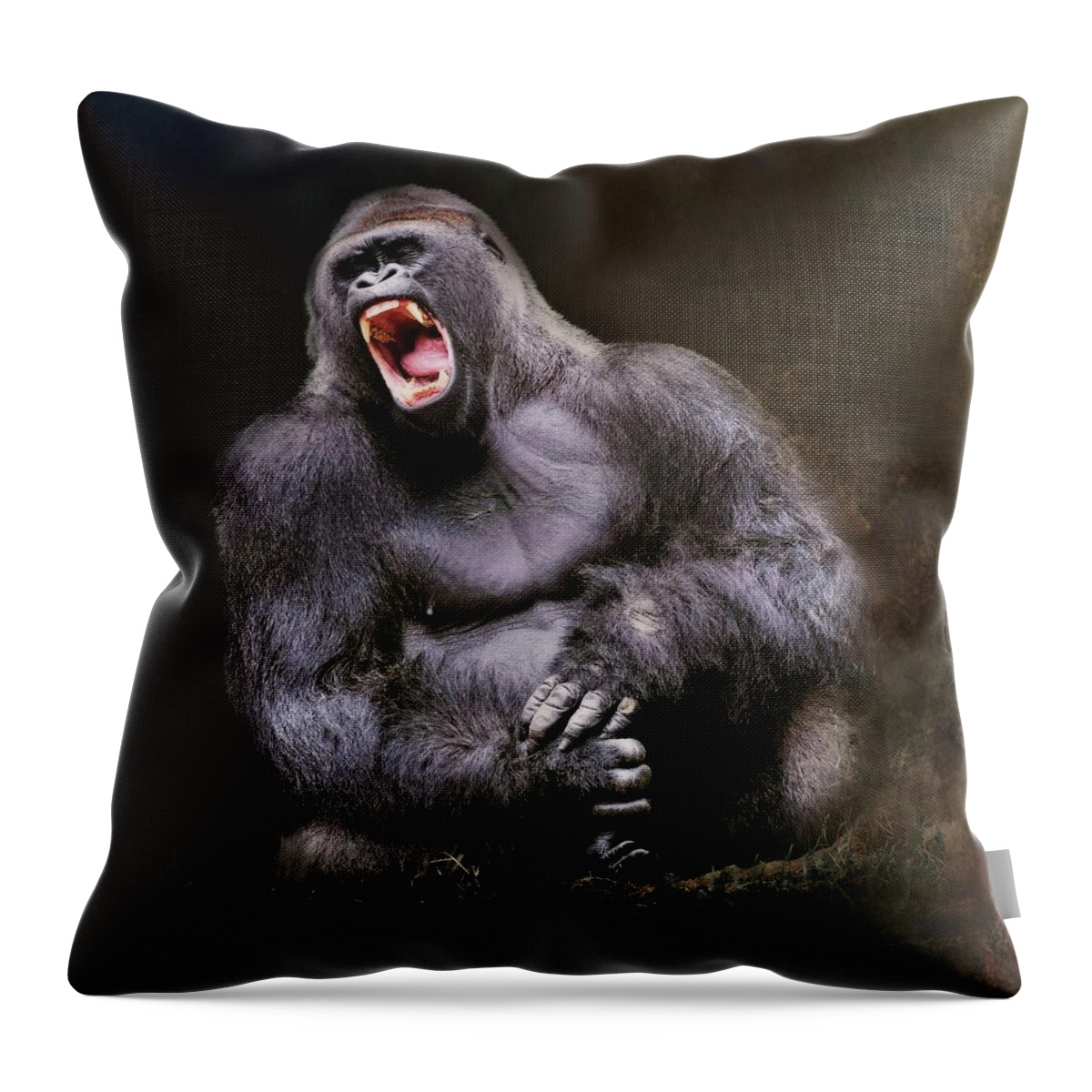 Gorilla Throw Pillow featuring the photograph Angry Male Gorilla by Marjorie Whitley