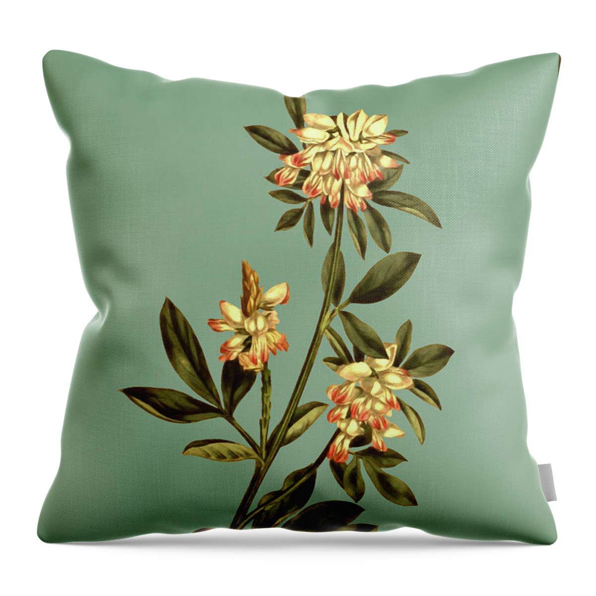 Angular Stalked Indigo Throw Pillow featuring the mixed media Angular Stalked Indigo Flowers on Misty Green by Movie Poster Prints