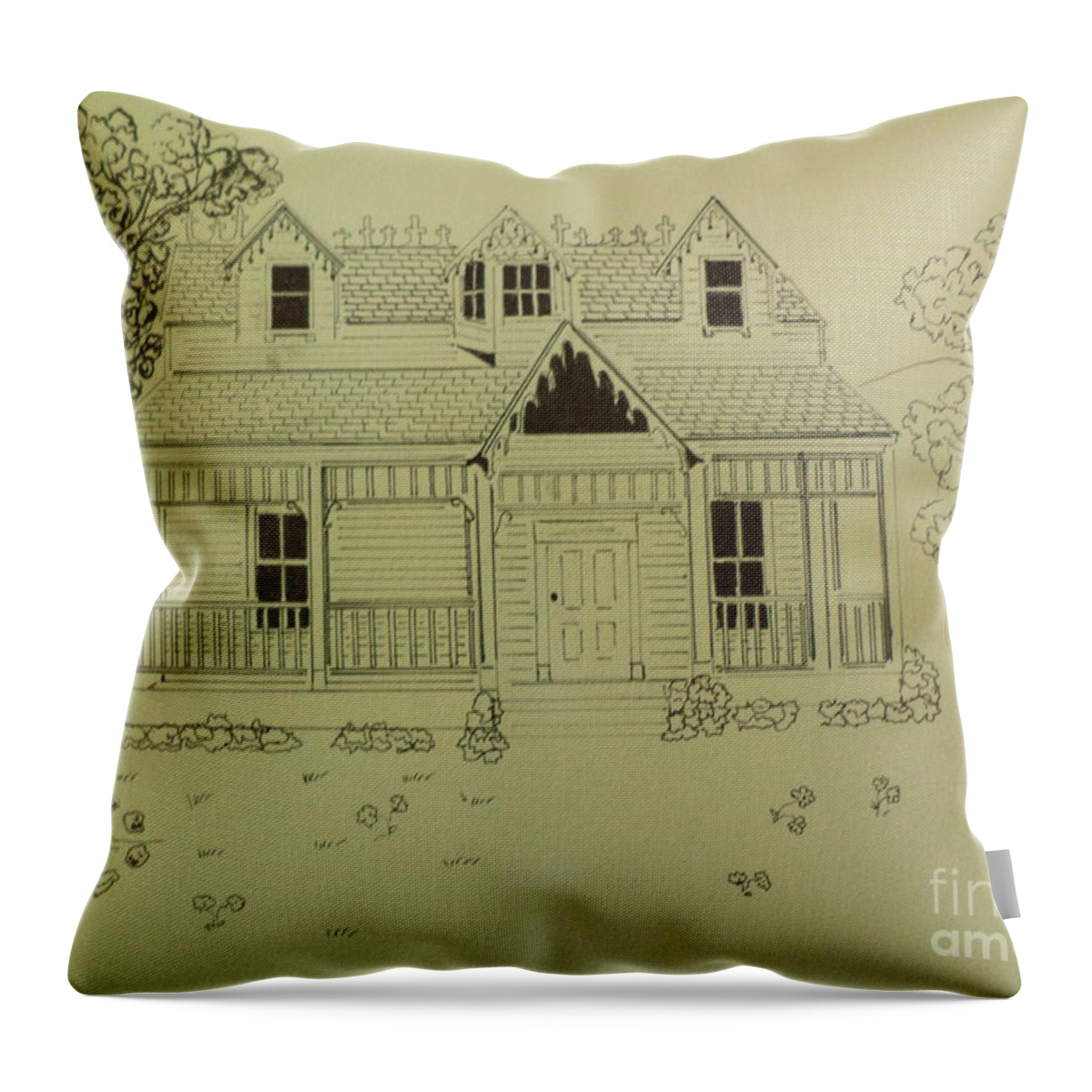  Throw Pillow featuring the drawing Annabell Movie Ink Drawing by Donald Northup