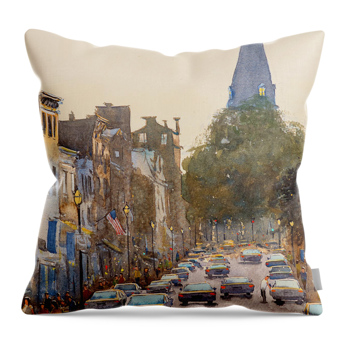 Annapolis Throw Pillow featuring the painting Annapolis Main Street by Tesh Parekh