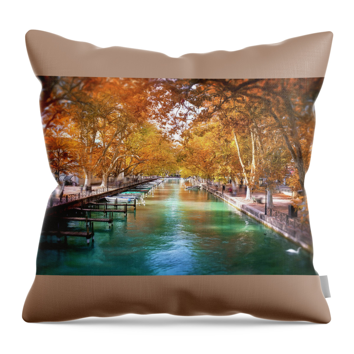 Annecy Throw Pillow featuring the photograph Annecy France Idyllic Canal du Vasse by Carol Japp