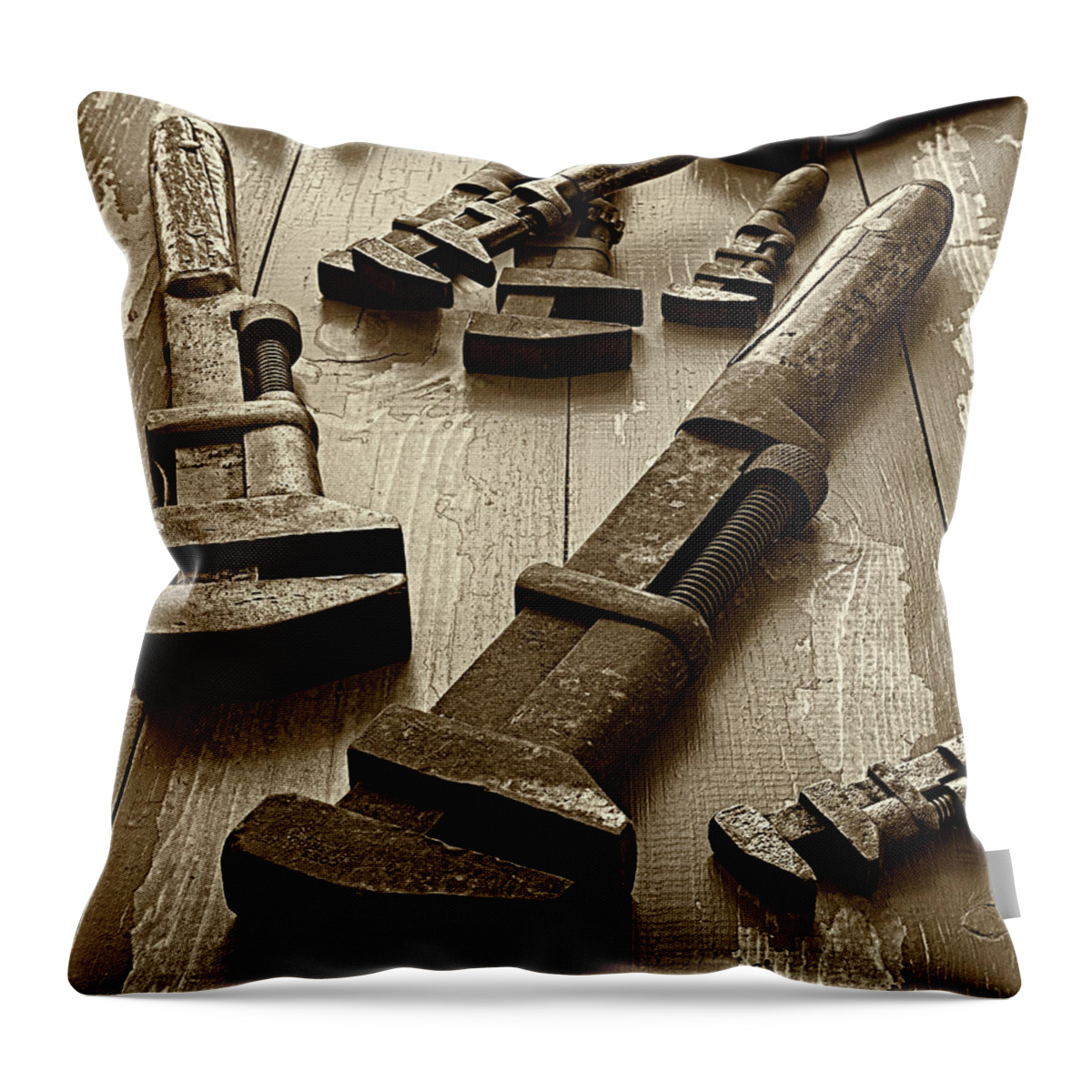 Vintage Throw Pillow featuring the photograph Antique Adjustable Wrenches by David Smith