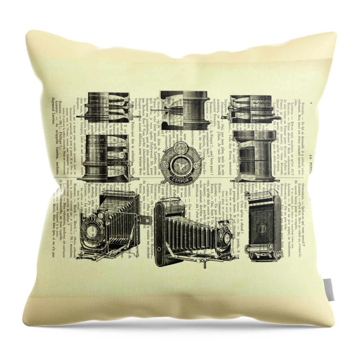 Photography Throw Pillow featuring the mixed media Antique Camera Parts by Madame Memento