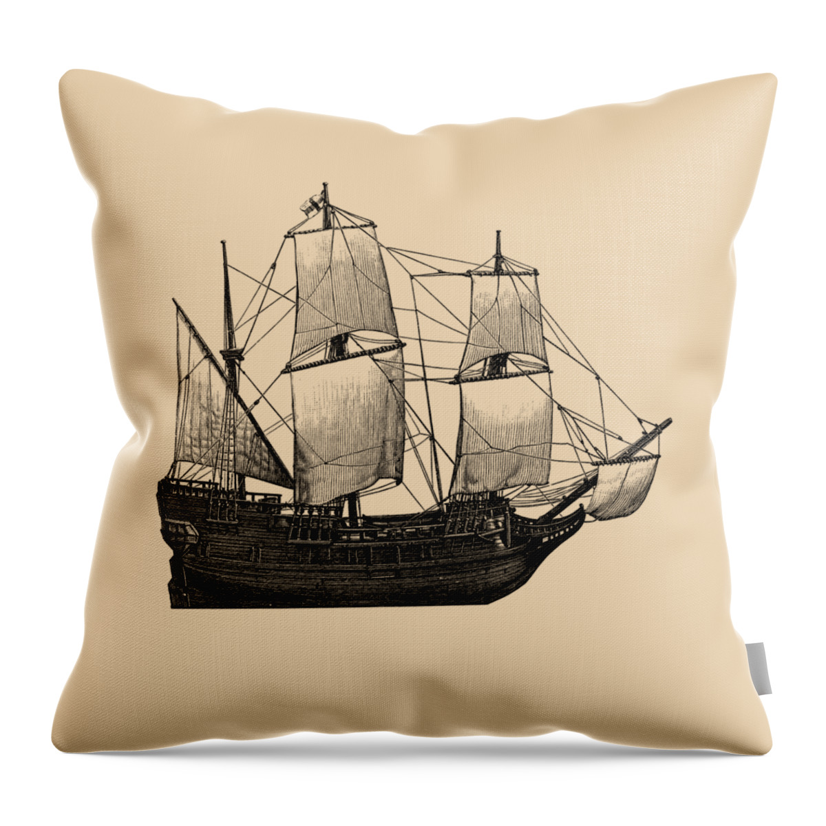 Sail Throw Pillow featuring the digital art Antique Sail Ship Artwork by Madame Memento