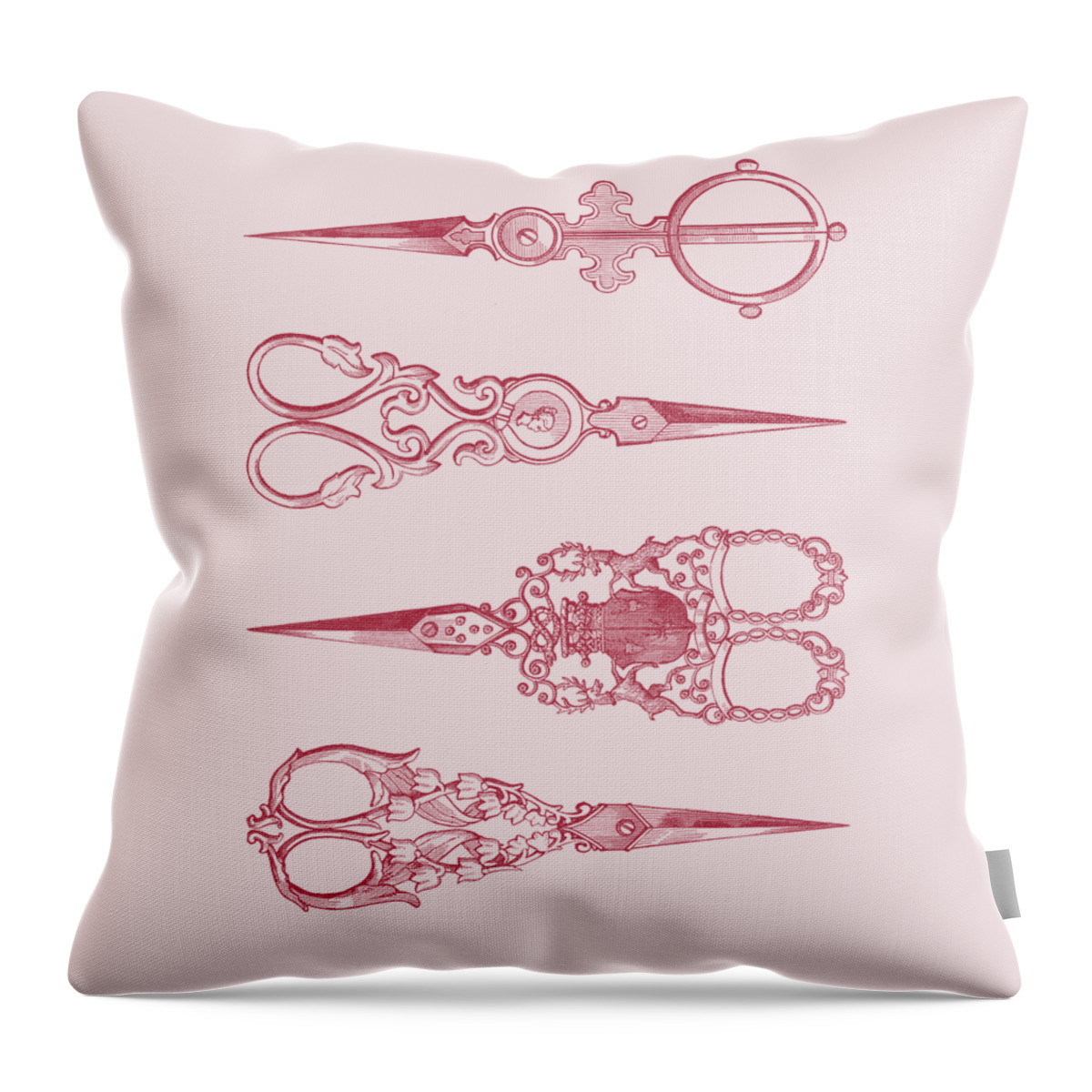 Scissors Throw Pillow featuring the digital art Antique Sewing Scissors Set by Madame Memento
