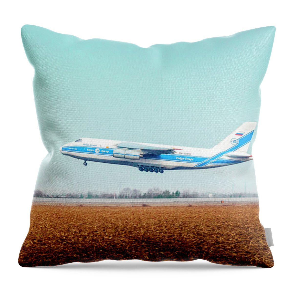 Aeroplane Throw Pillow featuring the photograph Antonov An-124 Ruslan taking off by Helga Novelli