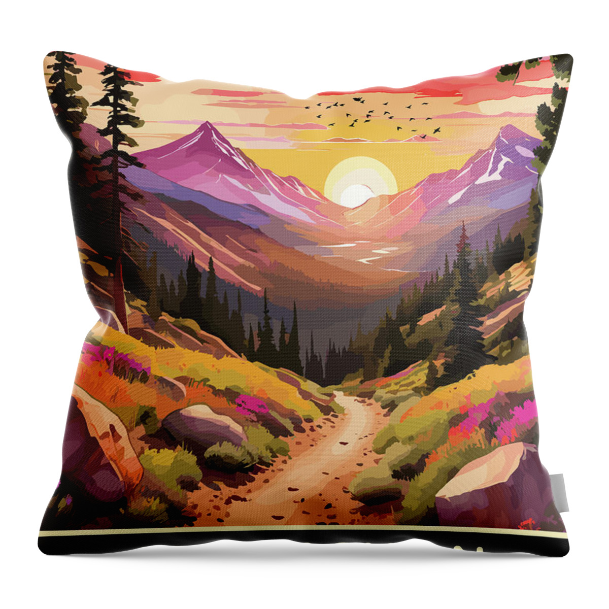Appalachian Throw Pillow featuring the digital art Appalachian Trail on Sunset by Long Shot