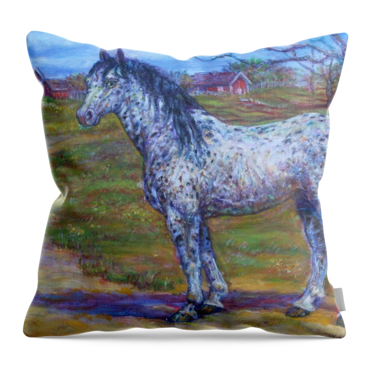 White Spotted Horse Appaloosa Horse Throw Pillow featuring the painting Appaloosa Horse by Veronica Cassell vaz