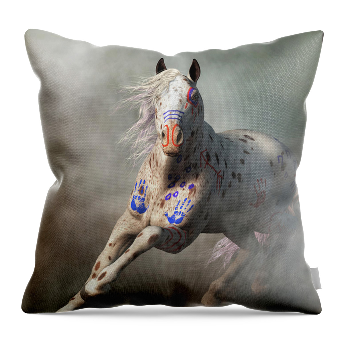 Appaloosa Warrior Horse Throw Pillow featuring the digital art Appaloosa Warrior Horse by Daniel Eskridge