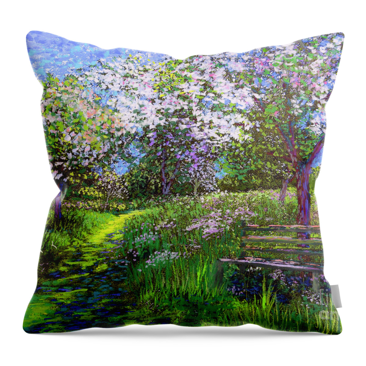 Landscape Throw Pillow featuring the painting Apple Blossom Trees by Jane Small