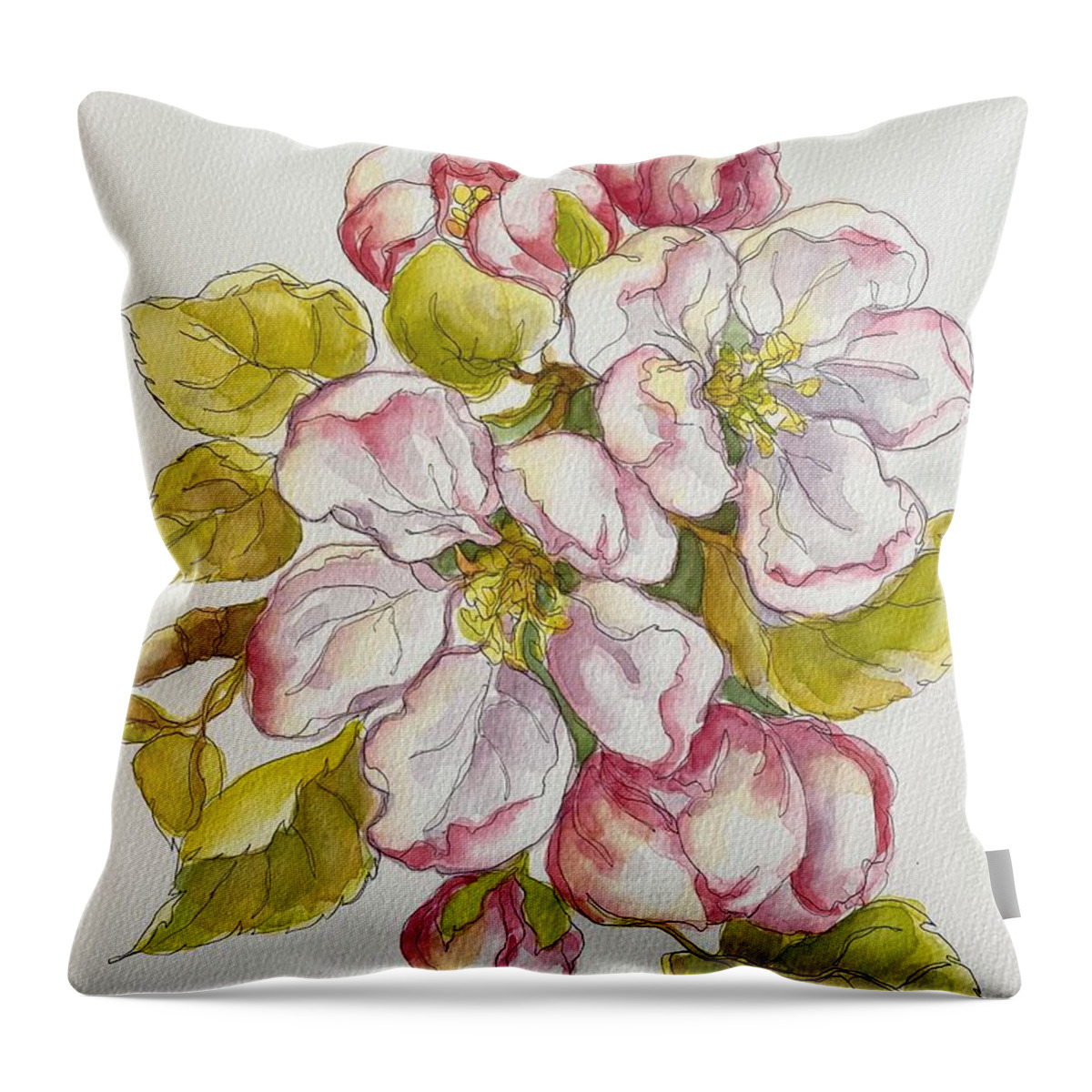 Apple Blossoms Throw Pillow featuring the painting Apple blossoms by Inese Poga