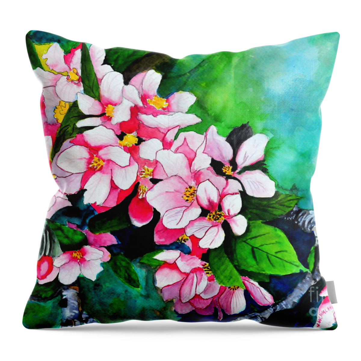Apple Throw Pillow featuring the painting Apple Blossoms by John W Walker