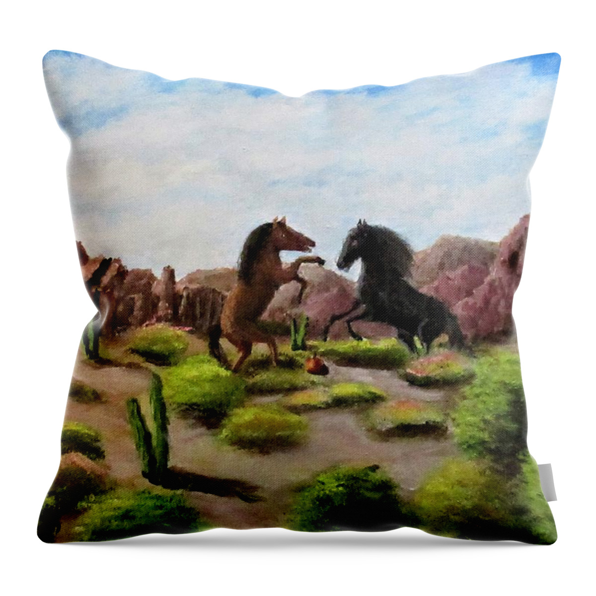 Animals Throw Pillow featuring the painting Apple Fight by Gregory Dorosh