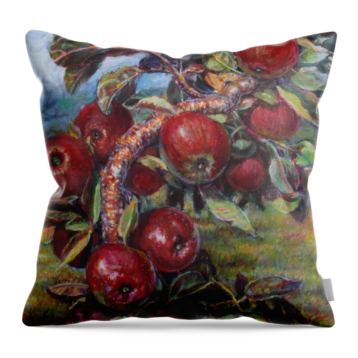 Red Apple Tree Throw Pillow featuring the painting Apple Tree by Veronica Cassell vaz