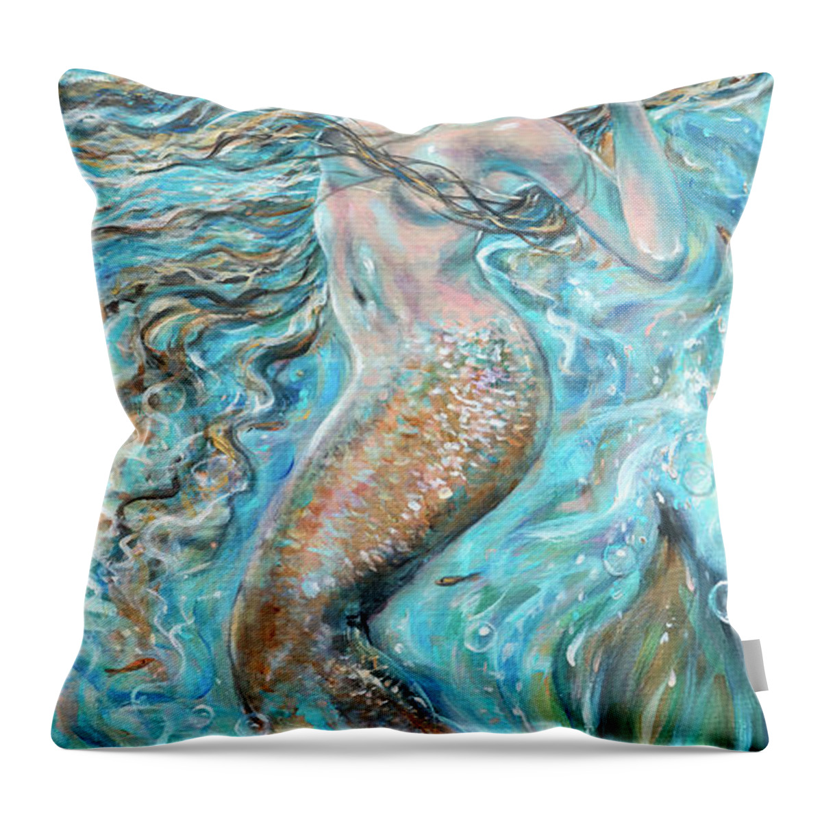 Mermaid Throw Pillow featuring the painting Aqua Yoga by Linda Olsen