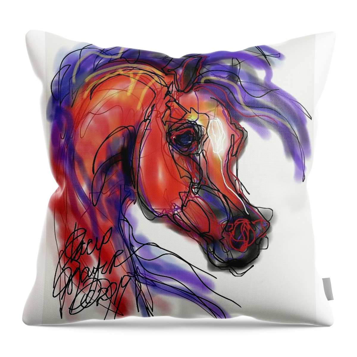 Arabian Stallion Throw Pillow featuring the digital art Arabian in Purple by Stacey Mayer